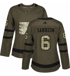 Women's Adidas Philadelphia Flyers #6 Travis Sanheim Authentic Green Salute to Service NHL Jersey