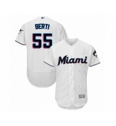 Men's Miami Marlins #55 Jon Berti White Home Flex Base Authentic Collection Baseball Player Jersey