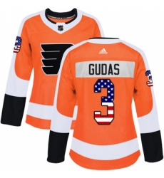 Women's Adidas Philadelphia Flyers #3 Radko Gudas Authentic Orange USA Flag Fashion NHL Jersey