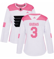 Women's Adidas Philadelphia Flyers #3 Radko Gudas Authentic White/Pink Fashion NHL Jersey