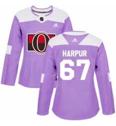 Women's Adidas Ottawa Senators #67 Ben Harpur Authentic Purple Fights Cancer Practice NHL Jersey