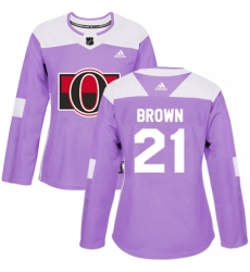 Women's Adidas Ottawa Senators #21 Logan Brown Authentic Purple Fights Cancer Practice NHL Jersey