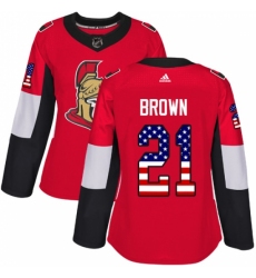 Women's Adidas Ottawa Senators #21 Logan Brown Authentic Red USA Flag Fashion NHL Jersey