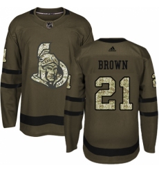 Youth Adidas Ottawa Senators #21 Logan Brown Authentic Green Salute to Service NHL Jersey