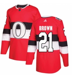 Youth Adidas Ottawa Senators #21 Logan Brown Authentic Red 2017 100 Classic NHL Jersey