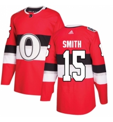 Men's Adidas Ottawa Senators #15 Zack Smith Authentic Red 2017 100 Classic NHL Jersey
