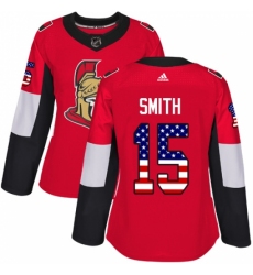 Women's Adidas Ottawa Senators #15 Zack Smith Authentic Red USA Flag Fashion NHL Jersey