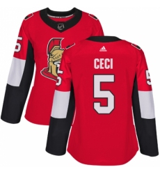 Women's Adidas Ottawa Senators #5 Cody Ceci Authentic Red Home NHL Jersey