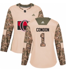 Women's Adidas Ottawa Senators #1 Mike Condon Authentic Camo Veterans Day Practice NHL Jersey