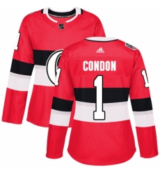 Women's Adidas Ottawa Senators #1 Mike Condon Authentic Red 2017 100 Classic NHL Jersey