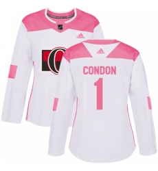 Women's Adidas Ottawa Senators #1 Mike Condon Authentic White/Pink Fashion NHL Jersey