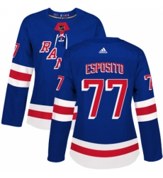 Women's Adidas New York Rangers #77 Phil Esposito Authentic Royal Blue Home NHL Jersey