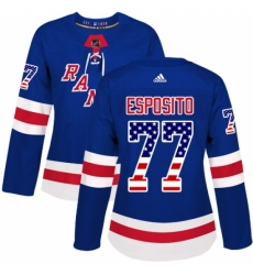 Women's Adidas New York Rangers #77 Phil Esposito Authentic Royal Blue USA Flag Fashion NHL Jersey