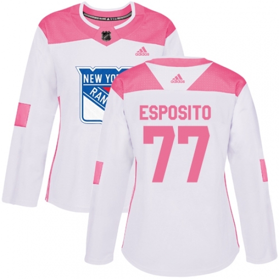 Women's Adidas New York Rangers #77 Phil Esposito Authentic White/Pink Fashion NHL Jersey Women's Adidas New York Rangers #77 Phil Esposito Authentic White/Pink Fashion NHL Jersey
