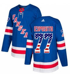Youth Adidas New York Rangers #77 Phil Esposito Authentic Royal Blue USA Flag Fashion NHL Jersey