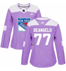 Women's Adidas New York Rangers #77 Anthony DeAngelo Authentic Purple Fights Cancer Practice NHL Jersey