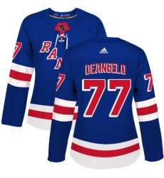 Women's Adidas New York Rangers #77 Anthony DeAngelo Authentic Royal Blue Home NHL Jersey