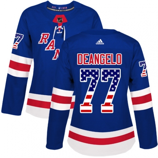 Women's Adidas New York Rangers #77 Anthony DeAngelo Authentic Royal Blue USA Flag Fashion NHL Jersey Women's Adidas New York Rangers #77 Anthony DeAngelo Authentic Royal Blue USA Flag Fashion NHL Jersey