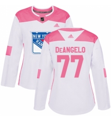 Women's Adidas New York Rangers #77 Anthony DeAngelo Authentic White/Pink Fashion NHL Jersey
