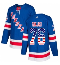 Men's Adidas New York Rangers #76 Brady Skjei Authentic Royal Blue USA Flag Fashion NHL Jersey