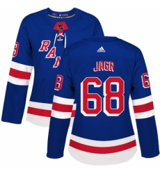 Women's Adidas New York Rangers #68 Jaromir Jagr Authentic Royal Blue Home NHL Jersey
