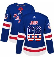 Women's Adidas New York Rangers #68 Jaromir Jagr Authentic Royal Blue USA Flag Fashion NHL Jersey