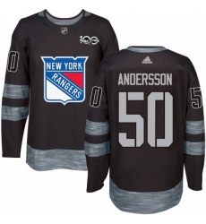 Men's Adidas New York Rangers #50 Lias Andersson Authentic Black 1917-2017 100th Anniversary NHL Jersey