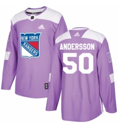 Men's Adidas New York Rangers #50 Lias Andersson Authentic Purple Fights Cancer Practice NHL Jersey