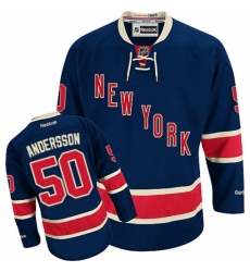 Men's Reebok New York Rangers #50 Lias Andersson Authentic Navy Blue Third NHL Jersey