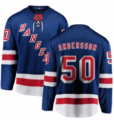 Youth New York Rangers #50 Lias Andersson Fanatics Branded Royal Blue Home Breakaway NHL Jersey