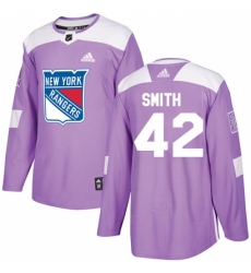 Men's Adidas New York Rangers #42 Brendan Smith Authentic Purple Fights Cancer Practice NHL Jersey