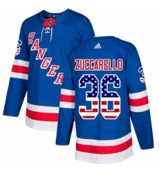 Men's Adidas New York Rangers #36 Mats Zuccarello Authentic Royal Blue USA Flag Fashion NHL Jersey
