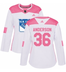 Women's Adidas New York Rangers #36 Glenn Anderson Authentic White/Pink Fashion NHL Jersey