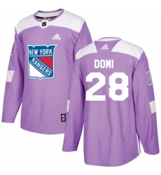 Men's Adidas New York Rangers #28 Tie Domi Authentic Purple Fights Cancer Practice NHL Jersey
