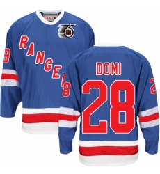 Men's CCM New York Rangers #28 Tie Domi Authentic Royal Blue 75TH Throwback NHL Jersey