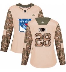 Women's Adidas New York Rangers #28 Tie Domi Authentic Camo Veterans Day Practice NHL Jersey