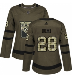 Women's Adidas New York Rangers #28 Tie Domi Authentic Green Salute to Service NHL Jersey