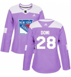Women's Adidas New York Rangers #28 Tie Domi Authentic Purple Fights Cancer Practice NHL Jersey