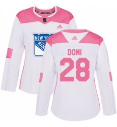 Women's Adidas New York Rangers #28 Tie Domi Authentic White/Pink Fashion NHL Jersey