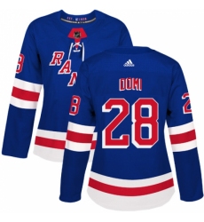 Women's Adidas New York Rangers #28 Tie Domi Premier Royal Blue Home NHL Jersey