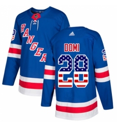 Youth Adidas New York Rangers #28 Tie Domi Authentic Royal Blue USA Flag Fashion NHL Jersey