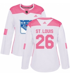 Women's Adidas New York Rangers #26 Martin St. Louis Authentic White/Pink Fashion NHL Jersey