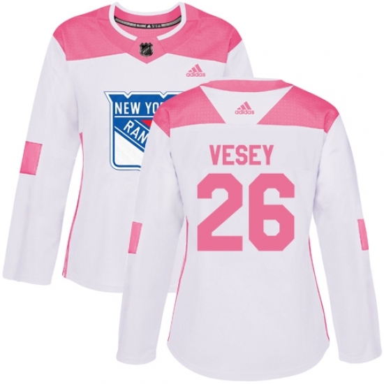 Women's Adidas New York Rangers #26 Jimmy Vesey Authentic White/Pink Fashion NHL Jersey Women's Adidas New York Rangers #26 Jimmy Vesey Authentic White/Pink Fashion NHL Jersey