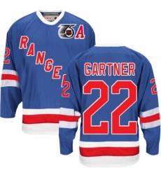 Men's CCM New York Rangers #22 Mike Gartner Authentic Royal Blue 75TH Throwback NHL Jersey
