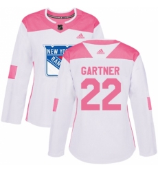 Women's Adidas New York Rangers #22 Mike Gartner Authentic White/Pink Fashion NHL Jersey