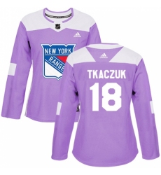 Women's Adidas New York Rangers #18 Walt Tkaczuk Authentic Purple Fights Cancer Practice NHL Jersey