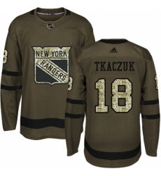 Youth Adidas New York Rangers #18 Walt Tkaczuk Authentic Green Salute to Service NHL Jersey