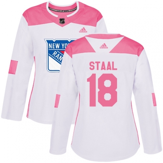 Women's Adidas New York Rangers #18 Marc Staal Authentic White/Pink Fashion NHL Jersey Women's Adidas New York Rangers #18 Marc Staal Authentic White/Pink Fashion NHL Jersey