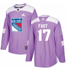 Men's Adidas New York Rangers #17 Jesper Fast Authentic Purple Fights Cancer Practice NHL Jersey