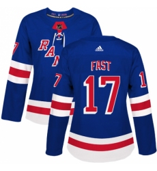 Women's Adidas New York Rangers #17 Jesper Fast Authentic Royal Blue Home NHL Jersey